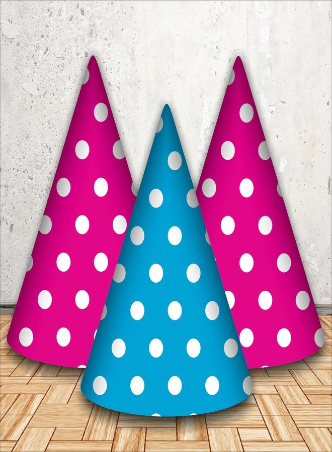 Party Baazaar Blue & Pink Polka Dot Birthday Caps | Party Hats for Girls & Kids | Pink Party Hats for Birthdays & Baby Showers (Pack of 10) - Image 1